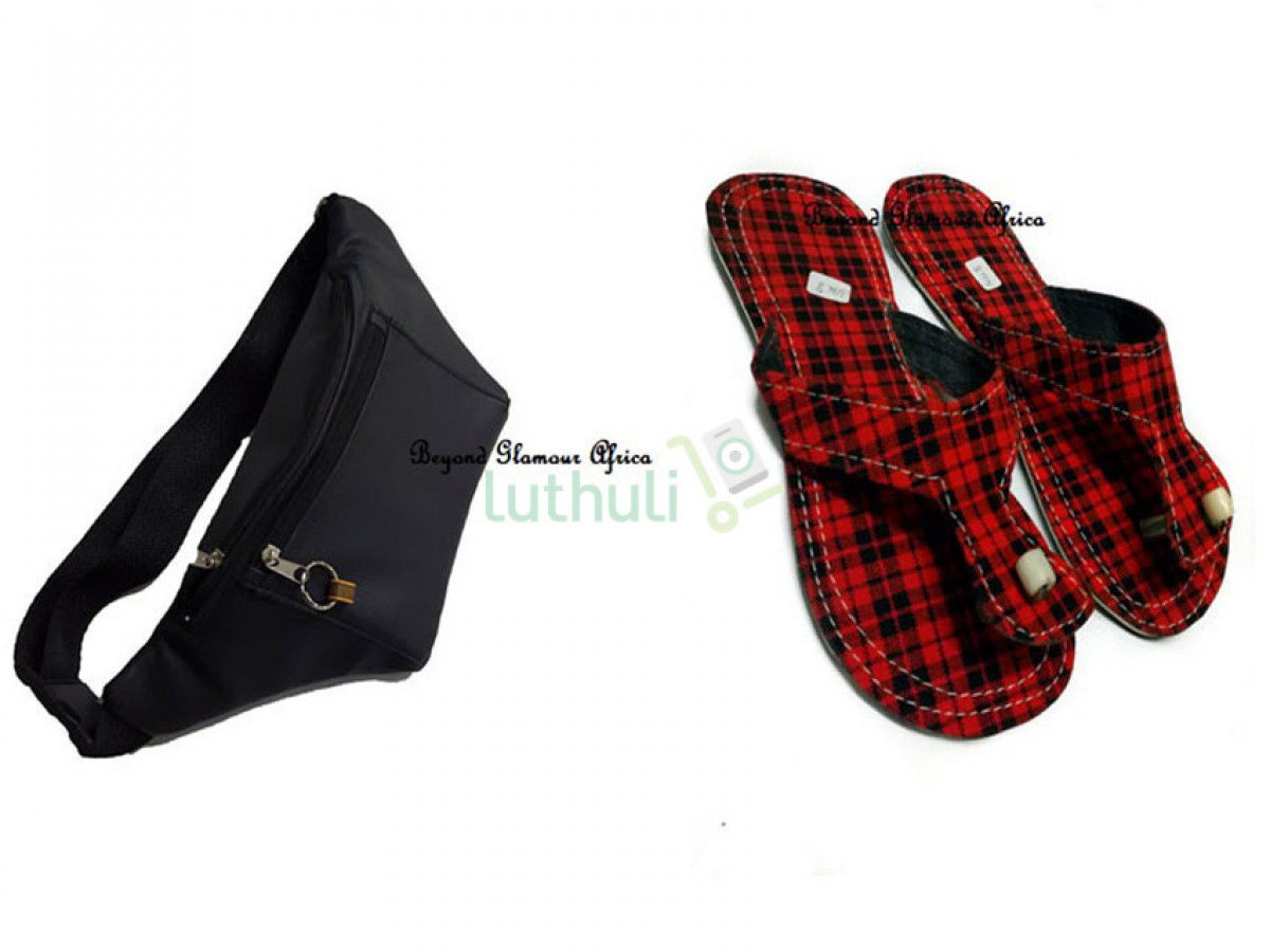 Maasai Print sandals with leather waist bag Maasai Print sandals with leather waist bag