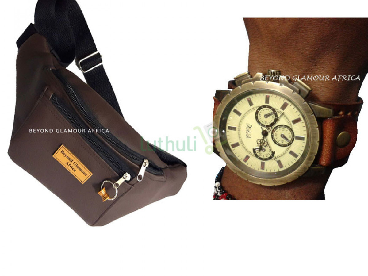 Mens Leather Watch+ waist bag