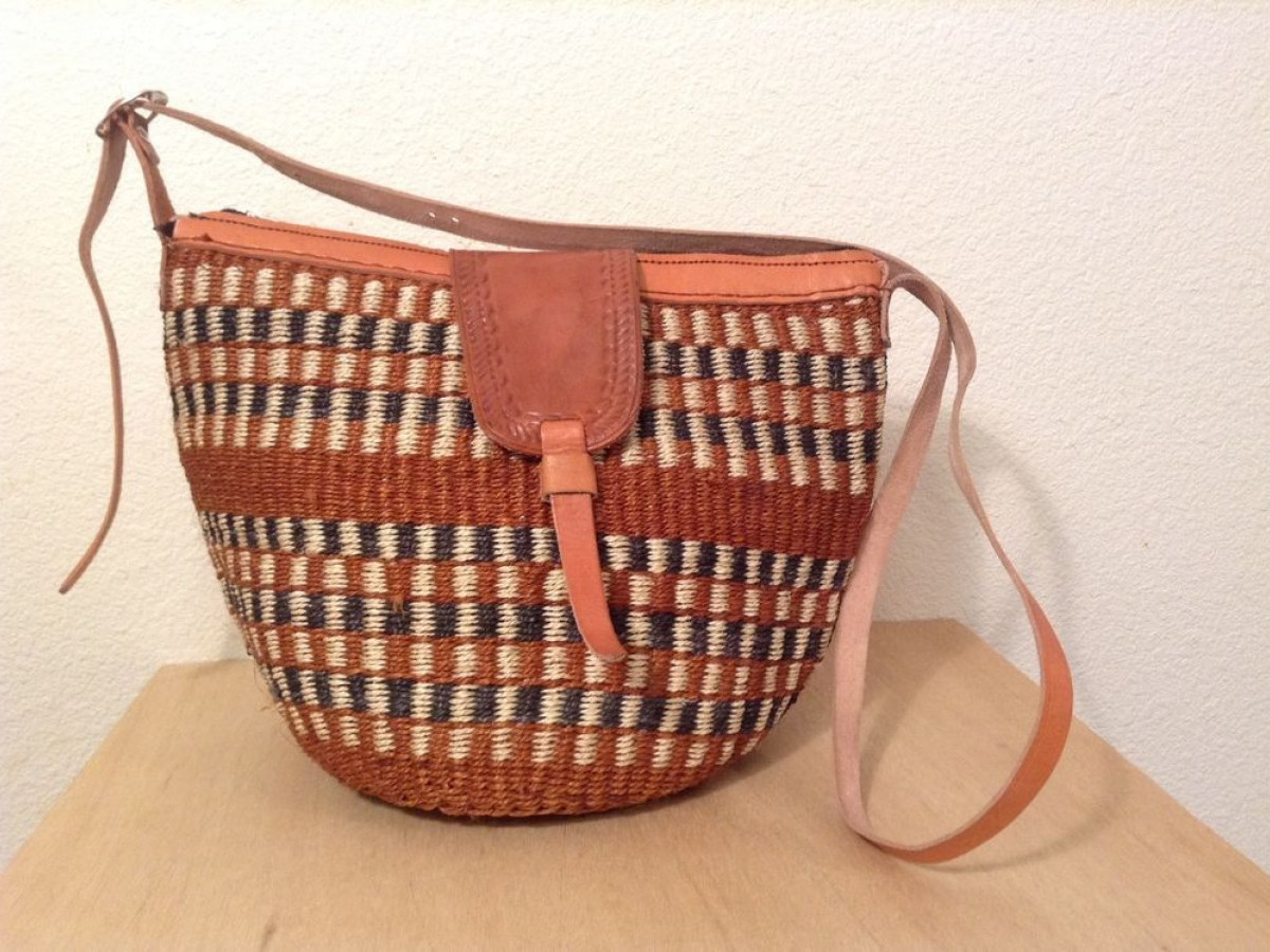 Inspired sisal and leather bag hand woven